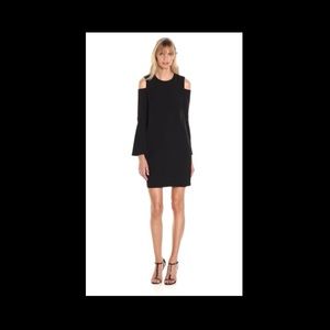NWT Calvin Klein Cold Shoulder Bell Sleeve Shift Dress Black Size 8